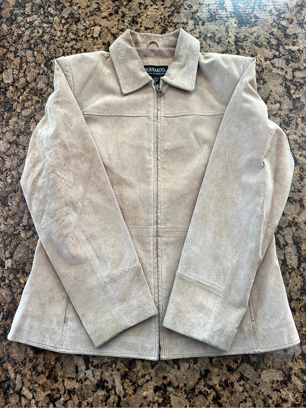 Bernardo Suede-Style Zip Jacket in Beige Size PM